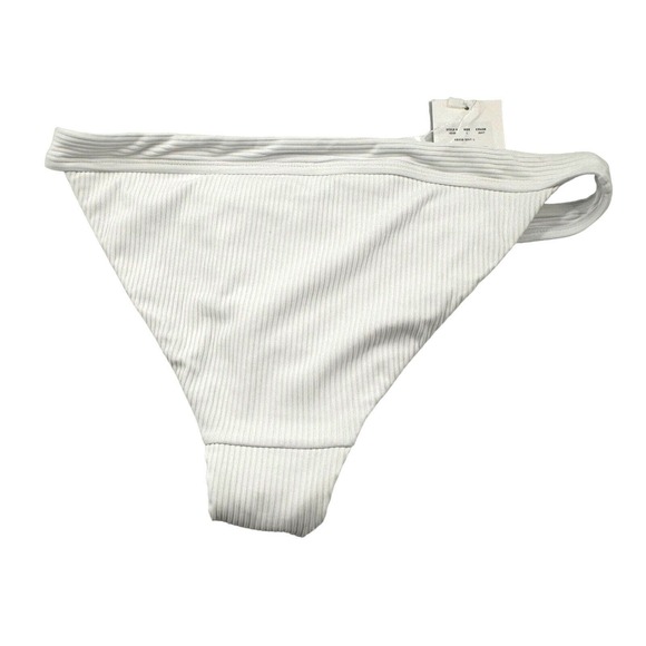 Andie Swim The Banded White Ribbed Cheeky Bottom Swim Bikini Separate Sz L - Picture 7 of 11